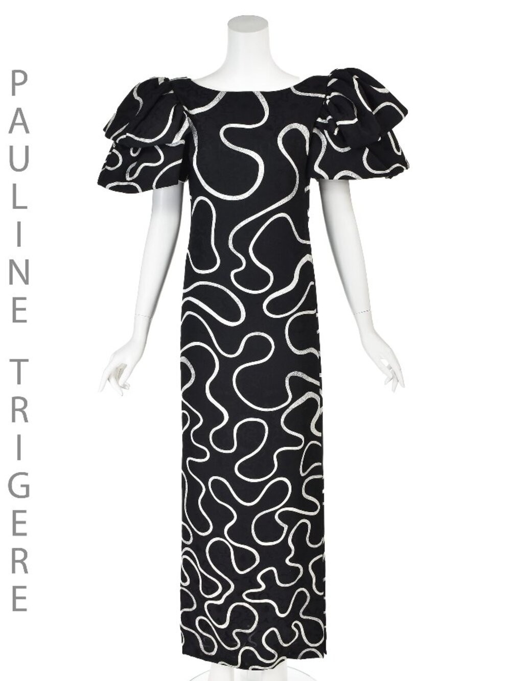 PAULINE TRIGERE Vintage Black & White Silk Evening Dress, SZ 10 NWOT